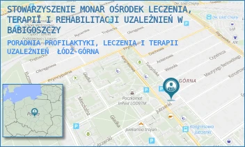 PORADNIA PROFILAKTYKI, LECZENIA I TERAPII UZALEŻNIEŃ - STOWARZYSZENIE MONAR OŚRODEK LECZENIA, TERAPII I REHABILITACJI UZALEŻNIEŃ DLA DZIECI I MŁODZIEŻY W GDAŃSKU - UL. TUSZYŃSKA 123/125/3U,  ŁÓDŹ-GÓRNA