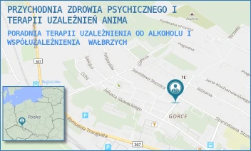 PORADNIA TERAPII UZALEŻNIENIA OD ALKOHOLU I WSPÓŁUZALEŻNIENIA - PRZYCHODNIA ZDROWIA PSYCHICZNEGO I TERAPII UZALEŻNIEŃ ANIMA - UL. WŁADYSŁAWA BRONIEWSKIEGO 83-85,  WAŁBRZYCH