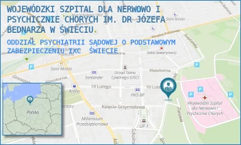 ODDZIAŁ PSYCHIATRII SĄDOWEJ O PODSTAWOWYM ZABEZPIECZENIU IXC - WOJEWÓDZKI SZPITAL ZDROWIA PSYCHICZNEGO IM. DR. JÓZEFA BEDNARZA W ŚWIECIU - SĄDOWA 18//19,  ŚWIECIE