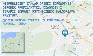 ODDZIAŁ DZIENNY TERAPII UZALEŻNIENIA OD ALKOHOLU - MAŁGORZATA PRYSTUPA - NZOZ OŚRODEK PROFILAKTYKI, DIAGNOZY I TERAPII ZDROWIA PSYCHICZNEGO MAŁGORZATA PRYSTUPA - OGRODOWA 47,  CHEŁM