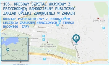 ODDZIAŁ PSYCHIATRYCZNY Z POODDZIAŁEM LECZENIA ZABURZEŃ NERWICOWYCH I STRESU BOJOWEGO - 105. KRESOWY SZPITAL WOJSKOWY Z PRZYCHODNIĄ SAMODZIELNY PUBLICZNY ZAKŁAD OPIEKI ZDROWOTNEJ W ŻARACH - UL. DOMAŃSKIEGO 2,  ŻARY
