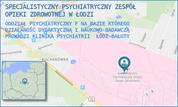 ODDZIAŁ PSYCHIATRYCZNY F NA BAZIE KTÓREGO DZIAŁANOŚĆ DYDAKTYCZNĄ I NAUKOWO-BADAWCZĄ PROWADZI KLINIKA PSYCHIATRII - SPECJALISTYCZNY PSYCHIATRYCZNY ZESPÓŁ OPIEKI ZDROWOTNEJ W ŁODZI - UL. ALEKSANDROWSKA 159,  ŁÓDŹ-BAŁUTY