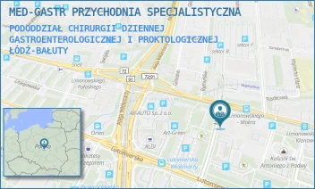 PODODDZIAŁ CHIRURGII DZIENNEJ GASTROENTEROLOGICZNEJ I PROKTOLOGICZNEJ - MED-GASTR PRZYCHODNIA SPECJALISTYCZNA - UL. MOKRA 4,  ŁÓDŹ-BAŁUTY