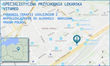 PORADNIA TERAPII UZALEŻNIEŃ I WSPÓŁUZALEŻNIEŃ OD ALKOHOLU - SPECJALISTYCZNA PRZYCHODNIA LEKARSKA VITAMED - WILEŃSKA 18,  WARSZAWA PRAGA-PÓŁNOC