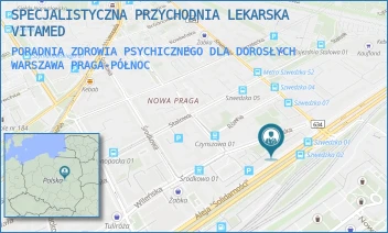 PORADNIA ZDROWIA PSYCHICZNEGO DLA DOROSŁYCH - SPECJALISTYCZNA PRZYCHODNIA LEKARSKA VITAMED - WILEŃSKA 18,  WARSZAWA PRAGA-PÓŁNOC