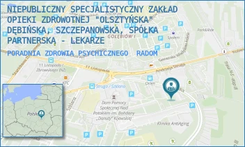 PORADNIA ZDROWIA PSYCHICZNEGO - NIEPUBLICZNY SPECJALISTYCZNY ZAKŁAD OPIEKI ZDROWOTNEJ "OLSZTYŃSKA" DĘBIŃSKA, SZCZEPANOWSKA, SPÓŁKA PARTNERSKA - LEKARZE - OLSZTYŃSKA 33A,  RADOM