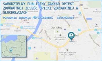 PORADNIA ZDROWIA PSYCHICZNEGO - SAMODZIELNY PUBLICZNY ZAKŁAD OPIEKI ZDROWOTNEJ ZESPÓŁ OPIEKI ZDROWOTNEJ W GŁUCHOŁAZACH - UL. MARII CURIE-SKŁODOWSKIEJ 16,  GŁUCHOŁAZY