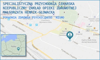 PORADNIA ZDROWIA PSYCHICZNEGO - SPECJALISTYCZNA PRZYCHODNIA LEKARSKA NIEPUBLICZNY ZAKŁAD OPIEKI ZDROWOTNEJ MAŁGORZATA HENRIK-GŁOWACKA - UL. 3 MAJA 32A,  NISKO