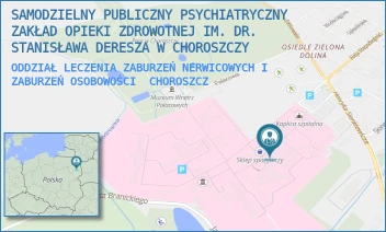 ODDZIAŁ LECZENIA ZABURZEŃ NERWICOWYCH I ZABURZEŃ OSOBOWOŚCI - SAMODZIELNY PUBLICZNY PSYCHIATRYCZNY ZAKŁAD OPIEKI ZDROWOTNEJ IM. DR. STANISŁAWA DERESZA W CHOROSZCZY - PLAC DR ZYGMUNTA BRODOWICZA 1,  CHOROSZCZ
