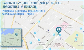 PORADNIA LECZENIA UZALEŻNIEŃ I WSPÓŁUZALEŻNIEŃ - SAMODZIELNY PUBLICZNY ZAKŁAD OPIEKI ZDROWOTNEJ W MOŃKACH - NIEPODLEGŁOŚCI 9,  MOŃKI