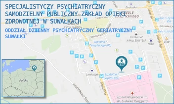 ODDZIAŁ DZIENNY PSYCHIATRYCZNY GERIATRYCZNY - SPECJALISTYCZY PSYCHIATRYCZNY SAMODZIELNY PUBLICZNY ZAKŁAD OPIEKI ZDROWOTNEJ W SUWAŁKACH - SZPITALNA 62,  SUWAŁKI