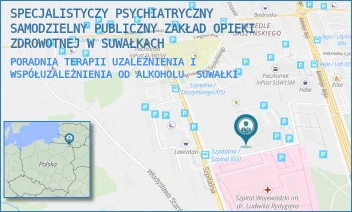PORADNIA TERAPII UZALEŻNIENIA I WSPÓŁUZALEŻNIENIA OD ALKOHOLU - SPECJALISTYCZY PSYCHIATRYCZNY SAMODZIELNY PUBLICZNY ZAKŁAD OPIEKI ZDROWOTNEJ W SUWAŁKACH - SZPITALNA 62,  SUWAŁKI