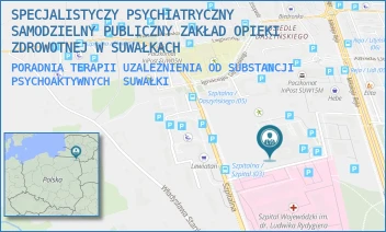 PORADNIA TERAPII UZALEŻNIENIA OD SUBSTANCJI PSYCHOAKTYWNYCH - SPECJALISTYCZY PSYCHIATRYCZNY SAMODZIELNY PUBLICZNY ZAKŁAD OPIEKI ZDROWOTNEJ W SUWAŁKACH - SZPITALNA 62,  SUWAŁKI