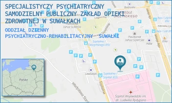 ODDZIAŁ DZIENNY PSYCHIATRYCZNO-REHABILITACYJNY - SPECJALISTYCZY PSYCHIATRYCZNY SAMODZIELNY PUBLICZNY ZAKŁAD OPIEKI ZDROWOTNEJ W SUWAŁKACH - SZPITALNA 62,  SUWAŁKI