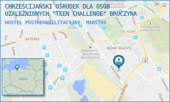 HOSTEL POSTREHABILITACYJNY - CHRZEŚCIJAŃSKI OŚRODEK DLA OSÓB UZALEŻNIONYCH "TEEN CHALLENGE" BROCZYNA - UL. GEN. STANISŁAWA MACZKA 10,  MIASTKO