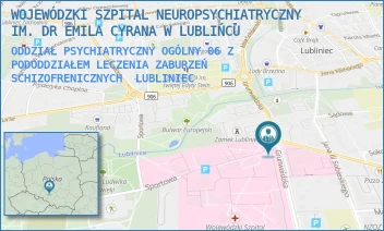 ODDZIAŁ PSYCHIATRYCZNY OGÓLNY 06 Z PODODDZIAŁEM LECZENIA ZABURZEŃ SCHIZOFRENICZNYCH - WOJEWÓDZKI SZPITAL NEUROPSYCHIATRYCZNY IM. DR EMILA CYRANA W LUBLIŃCU - GRUNWALDZKA 48,  LUBLINIEC