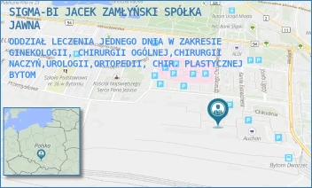 ODDZIAŁ LECZENIA JEDNEGO DNIA W ZAKRESIE GINEKOLOGII, CHIRURGII OGÓLNEJ,CHIRURGII NACZYŃ,UROLOGII,ORTOPEDII, CHIR. PLASTYCZNEJ - SIGMA-BI JACEK ZAMŁYŃSKI SPÓŁKA JAWNA - UL. IGNACEGO CHRZANOWSKIEGO 23,  BYTOM