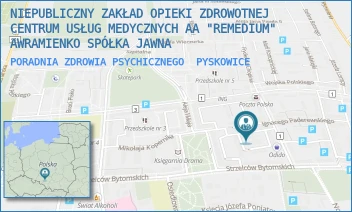 PORADNIA ZDROWIA PSYCHICZNEGO - NIEPUBLICZNY ZAKŁAD OPIEKI ZDROWOTNEJ CENTRUM USŁUG MEDYCZNYCH "REMEDIUM" SPÓŁKA Z OGRANICZONĄ ODPOWIEDZIALNOŚCIĄ - PADEREWSKIEGO  11,  PYSKOWICE