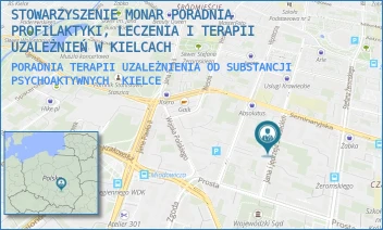 PORADNIA TERAPII UZALEŻNIENIA OD SUBSTANCJI PSYCHOAKTYWNYCH - STOWARZYSZENIE MONAR PORADNIA PROFILAKTYKI, LECZENIA I TERAPII UZALEŻNIEŃ W KIELCACH - JANA I JĘDRZEJA ŚNIADECKICH 7/1B,  KIELCE