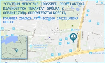 PORADNIA ZDROWIA PSYCHICZNEGO JAGIELLOŃSKA - "CENTRUM MEDYCZNE CROSSMED PROFILAKTYKA DIAGNOSTYKA TERAPIA" SPÓŁKA Z OGRANICZONĄ ODPOWIEDZIALNOŚCIĄ - JAGIELLOŃSKA 92,  KIELCE