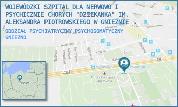 ODDZIAŁ PSYCHIATRYCZNY PSYCHOSOMATYCZNY - WOJEWÓDZKI SZPITAL DLA NERWOWO I PSYCHICZNIE CHORYCH "DZIEKANKA" IM. ALEKSANDRA PIOTROWSKIEGO W GNIEŹNIE - POZNAŃSKA 15,  GNIEZNO