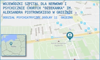 ODDZIAŁ PSYCHIATRYCZNY OGÓLNY 11 - WOJEWÓDZKI SZPITAL DLA NERWOWO I PSYCHICZNIE CHORYCH "DZIEKANKA" IM. ALEKSANDRA PIOTROWSKIEGO W GNIEŹNIE - POZNAŃSKA 15,  GNIEZNO