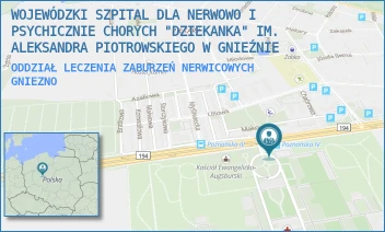 ODDZIAŁ LECZENIA ZABURZEŃ NERWICOWYCH - WOJEWÓDZKI SZPITAL DLA NERWOWO I PSYCHICZNIE CHORYCH "DZIEKANKA" IM. ALEKSANDRA PIOTROWSKIEGO W GNIEŹNIE - POZNAŃSKA 15,  GNIEZNO