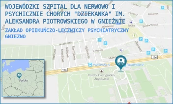 ZAKŁAD OPIEKUŃCZO-LECZNICZY PSYCHIATRYCZNY - WOJEWÓDZKI SZPITAL DLA NERWOWO I PSYCHICZNIE CHORYCH "DZIEKANKA" IM. ALEKSANDRA PIOTROWSKIEGO W GNIEŹNIE - POZNAŃSKA 15,  GNIEZNO
