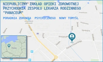 PORADNIA ZDROWIA  PSYCHICZNEGO - NIEPUBLICZNY ZAKŁAD OPIEKI ZDROWOTNEJ PRZYCHODNIA ZESPOŁU LEKARZA RODZINNEGO "PANACEUM" - FLORIANA ŚLÓSARSKIEGO 4A,  NOWY TOMYŚL