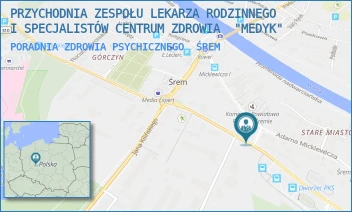 PORADNIA ZDROWIA PSYCHICZNEGO - PRZYCHODNIA ZESPOŁU LEKARZA RODZINNEGO I SPECJALISTÓW CENTRUM ZDROWIA  "MEDYK" - POWSTAŃCÓW WIELKOPOLSKICH 5,  ŚREM