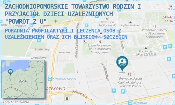 PORADNIA PROFILAKTYKI I LECZENIA OSÓB Z UZALEŻNIENIEM ORAZ ICH BLISKICH - ZACHODNIOPOMORSKIE TOWARZYSTWO RODZIN I PRZYJACIÓŁ DZIECI UZALEŻNIONYCH "POWRÓT Z U" - SEBASTIANA KLONOWICA 1A,  SZCZECIN